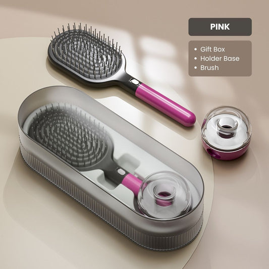 Air Cushion Massage Hair Brush Set with Wall Mount Holder Base - Pink VXN Beauty