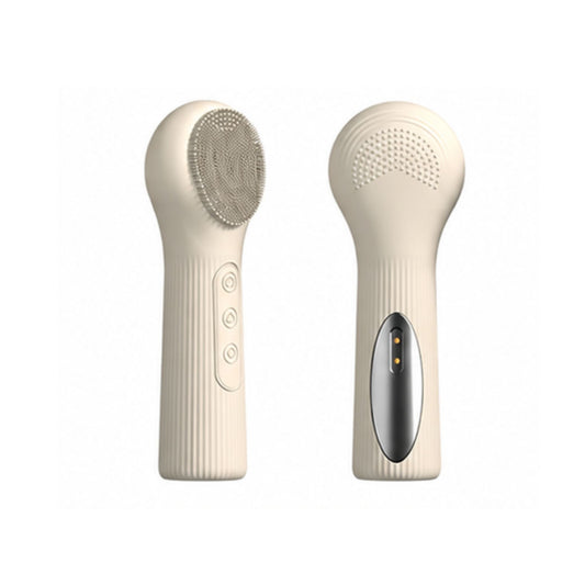 Silicone Facial Cleansing Brush Sonic Vibration Heating Waterproof Rechargeable-BEIGE VXN Beauty