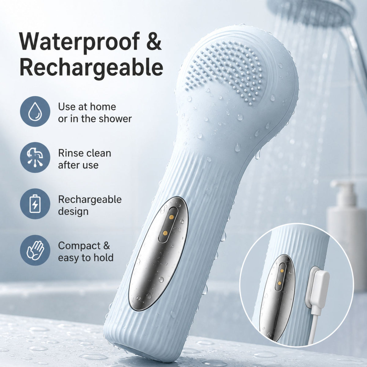 Silicone Facial Cleansing Brush Sonic Vibration Heating Waterproof Rechargeable-PINK VXN Beauty