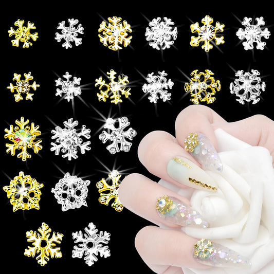 20pcs Snowflake Nail Charms with Rhinestones Silver Gold Christmas Decorations Alloy Nail Jewelry Snowflake Nails Design 3D Charms for Nails Decor DIY Craft Home&Salon VXN Beauty