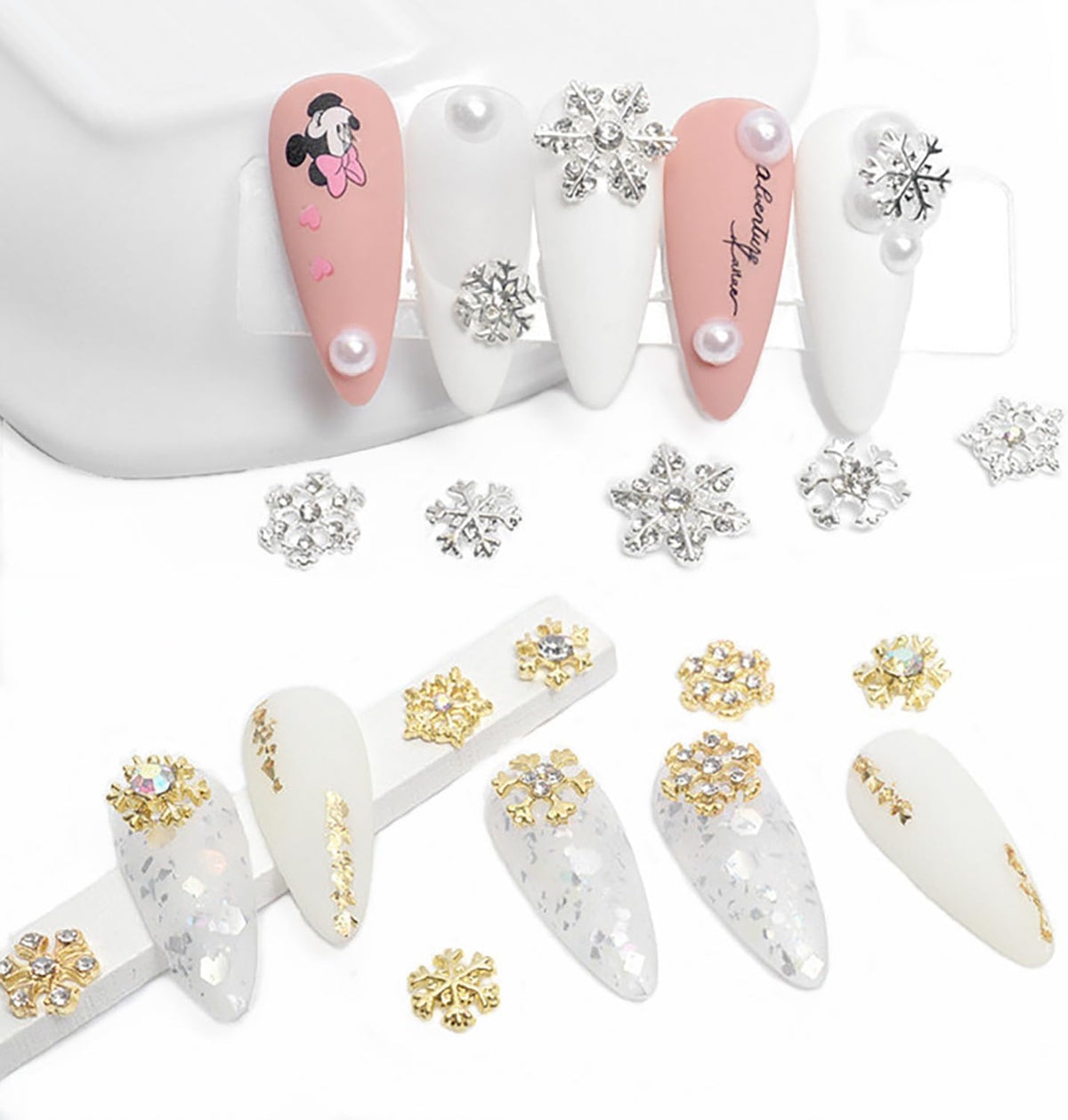 20pcs Snowflake Nail Charms with Rhinestones Silver Gold Christmas Decorations Alloy Nail Jewelry Snowflake Nails Design 3D Charms for Nails Decor DIY Craft Home&Salon VXN Beauty