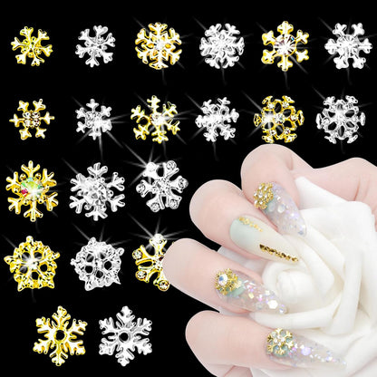 20pcs Snowflake Nail Charms with Rhinestones Silver Gold Christmas Decorations Alloy Nail Jewelry Snowflake Nails Design 3D Charms for Nails Decor DIY Craft Home&Salon VXN Beauty