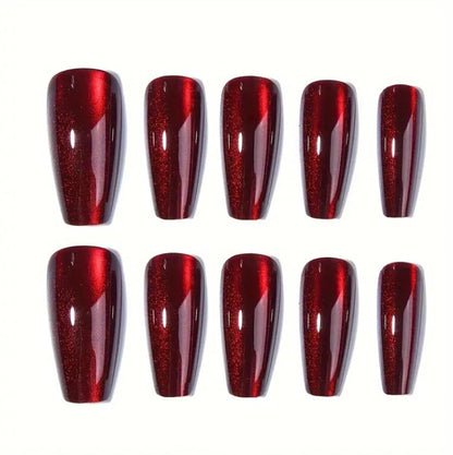 Red Press on Nails Coffin Shape Fake Nails Long False Nails with Cat Eye Design Glitter Glue on Nails for Women 24PCS 522 red 0.04 Fl Oz (Pack of 24) VXN Beauty