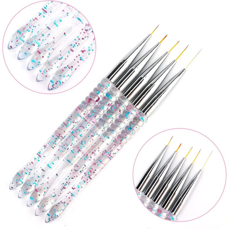 5 pcs 7/9/11/15/20Mm Nail Art Brush Set, Acrylic Crystal Liner Brush Nail Art Nylon Brush Head Nail Tools For Diy Design VXN Beauty
