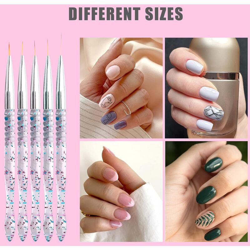 5 pcs 7/9/11/15/20Mm Nail Art Brush Set, Acrylic Crystal Liner Brush Nail Art Nylon Brush Head Nail Tools For Diy Design VXN Beauty