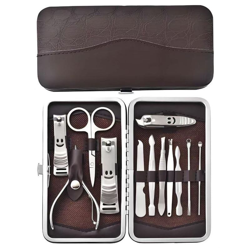 12-Piece Manicure Pedicure Kit, Professional Nail Clipper Grooming Set, Brown Croc Case VXN Beauty