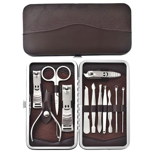 12-Piece Manicure Pedicure Kit, Professional Nail Clipper Grooming Set, Brown Croc Case VXN Beauty