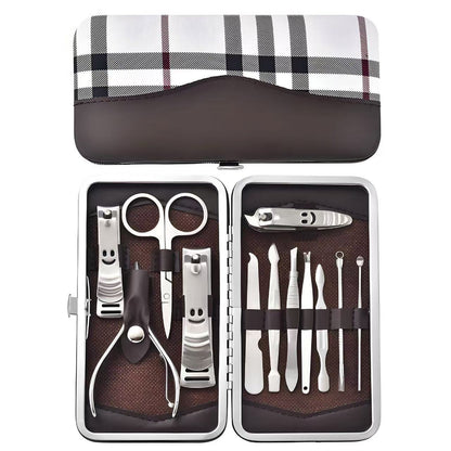 12-Piece Manicure Pedicure Kit, Professional Nail Clipper Grooming Set, White Plaid Case VXN Beauty