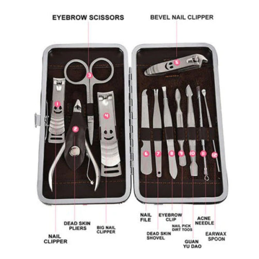 12-Piece Manicure Pedicure Kit, Professional Nail Clipper Grooming Set, Brown Checkered Case VXN Beauty