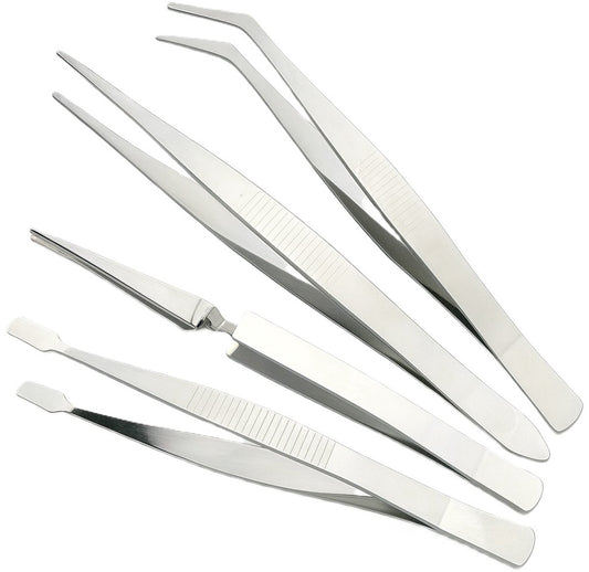 Set of 4 Tweezers | Precision Tweezers | Tweezer Set | Multiuse Tweezers | For Beauty, Nail Art, etc. | Stainless Steel VXN Beauty