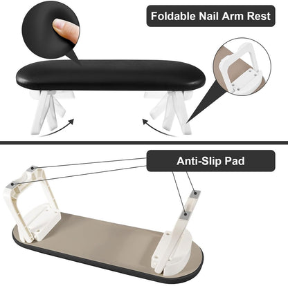 Nail Armrest - foldable - Nail Stylist Armrest - PU leather nail hand rest - with table mat - for nail technology - Nail Cushion - nail hand cushion for manicure salon use - Manicure pads - Manicure Cushion - Nail armrest cushion - Black VXN Beauty