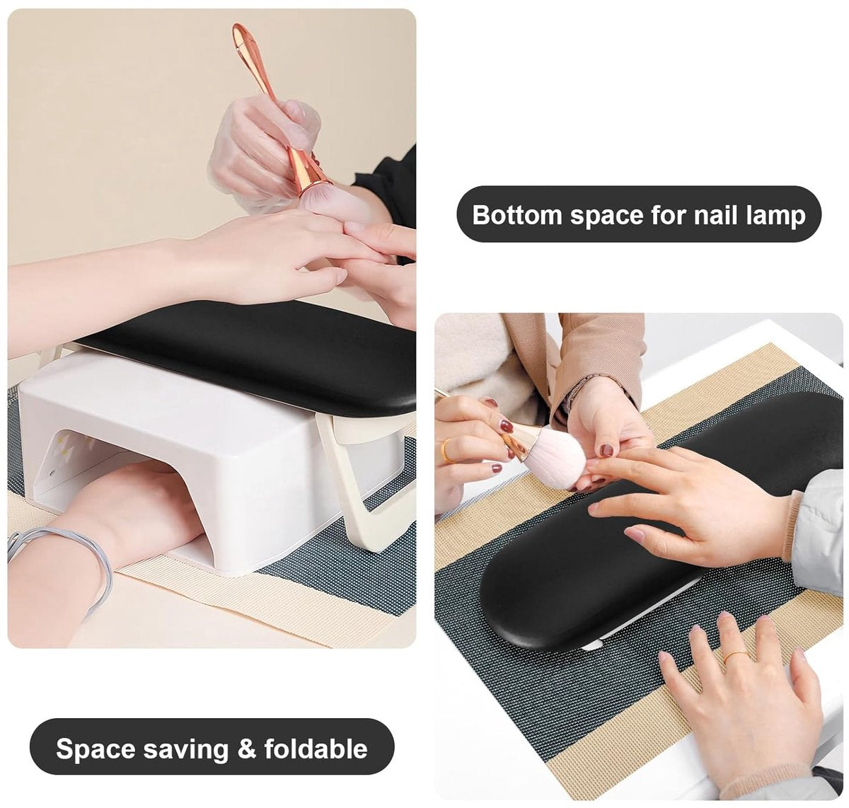 Nail Armrest - foldable - Nail Stylist Armrest - PU leather nail hand rest - with table mat - for nail technology - Nail Cushion - nail hand cushion for manicure salon use - Manicure pads - Manicure Cushion - Nail armrest cushion - Black VXN Beauty