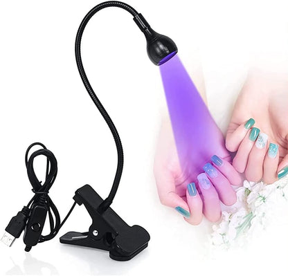 Mini UV Lamp for Gel Nails, LED Curing Lamp with Flexible Gooseneck and Clamp, 3W Portable Small Manicure UV Lamp, Nail Dryer for Curing Resin Nail Art. VXN Beauty