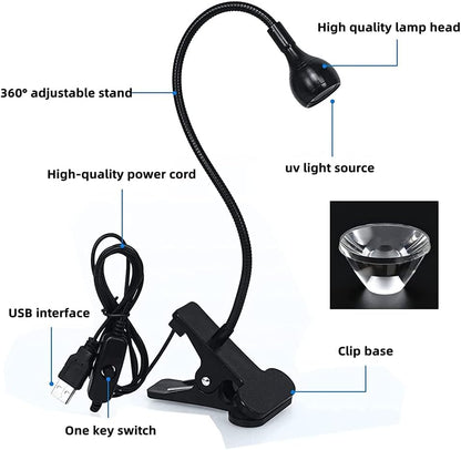 Mini UV Lamp for Gel Nails, LED Curing Lamp with Flexible Gooseneck and Clamp, 3W Portable Small Manicure UV Lamp, Nail Dryer for Curing Resin Nail Art. VXN Beauty