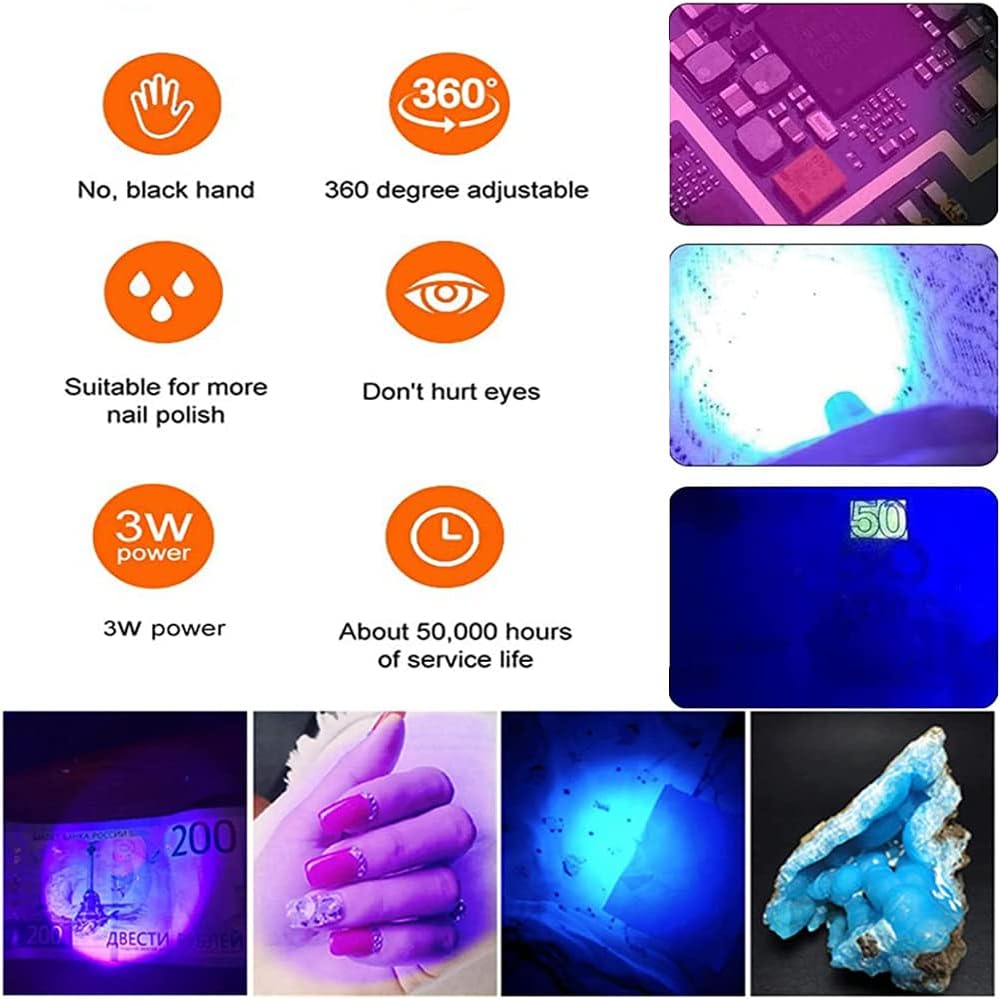Mini UV Lamp for Gel Nails, LED Curing Lamp with Flexible Gooseneck and Clamp, 3W Portable Small Manicure UV Lamp, Nail Dryer for Curing Resin Nail Art. VXN Beauty