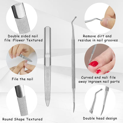 4 Piece Stainless Steel Nail Care Kit, Reusable Nail Files and Nail Lifters with Non Slip Handles for Callus and Dead Skin Removal VXN Beauty