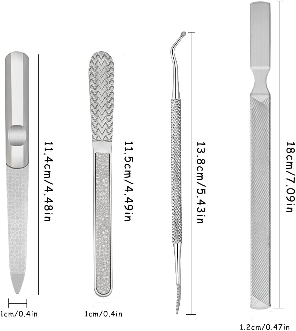 4 Piece Stainless Steel Nail Care Kit, Reusable Nail Files and Nail Lifters with Non Slip Handles for Callus and Dead Skin Removal VXN Beauty