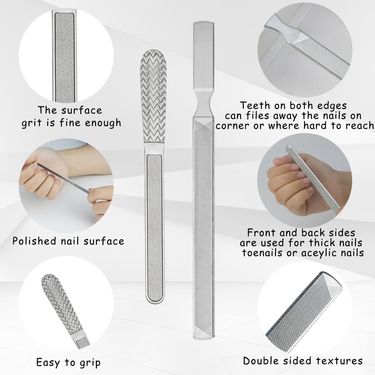 4 Piece Stainless Steel Nail Care Kit, Reusable Nail Files and Nail Lifters with Non Slip Handles for Callus and Dead Skin Removal VXN Beauty