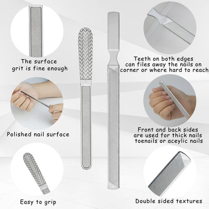 4 Piece Stainless Steel Nail Care Kit, Reusable Nail Files and Nail Lifters with Non Slip Handles for Callus and Dead Skin Removal VXN Beauty