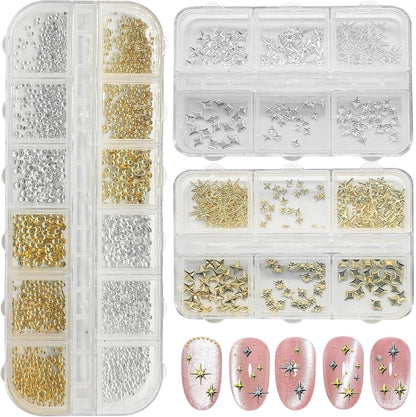 3400 Pack Gold and Silver Star Nail Charms, 3D Metal Nail Art Gems for DIY Manicures, Nail Decoration, Crafts and Salon Accessories VXN Beauty