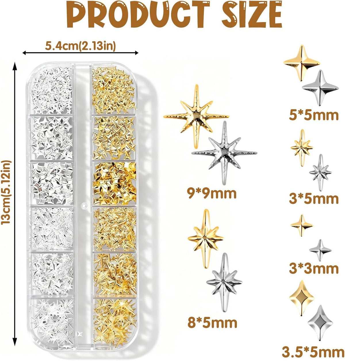 2500 Pack Gold and Silver 3D Star Nail Charms, Metal Nail Art Gems with Tweezers for DIY Manicures, Nail Decoration and Crafts VXN Beauty