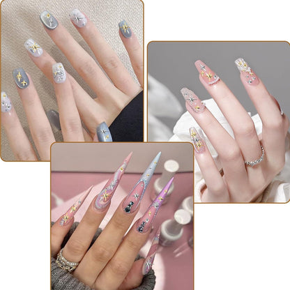 2500 Pack Gold and Silver 3D Star Nail Charms, Metal Nail Art Gems with Tweezers for DIY Manicures, Nail Decoration and Crafts VXN Beauty
