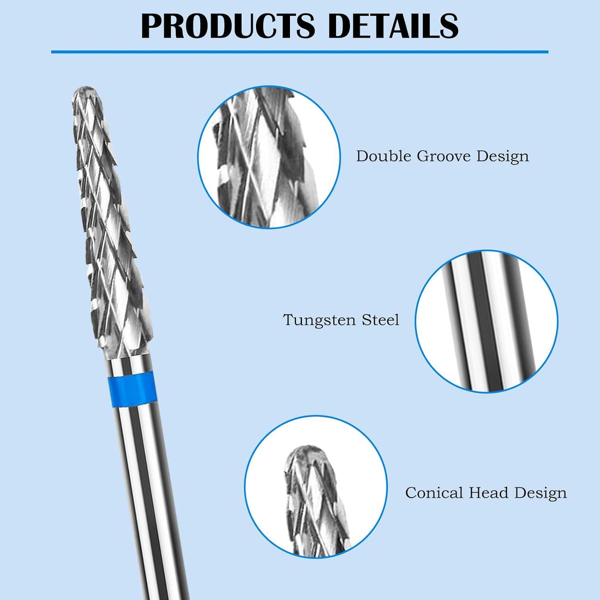 2 Pack 3/32 inch Cuticle Drill Bits, Medium-Grit Carbide Cone Bits for Gel Removal, Dead Skin Cleaning and Electric Nail Drills VXN Beauty