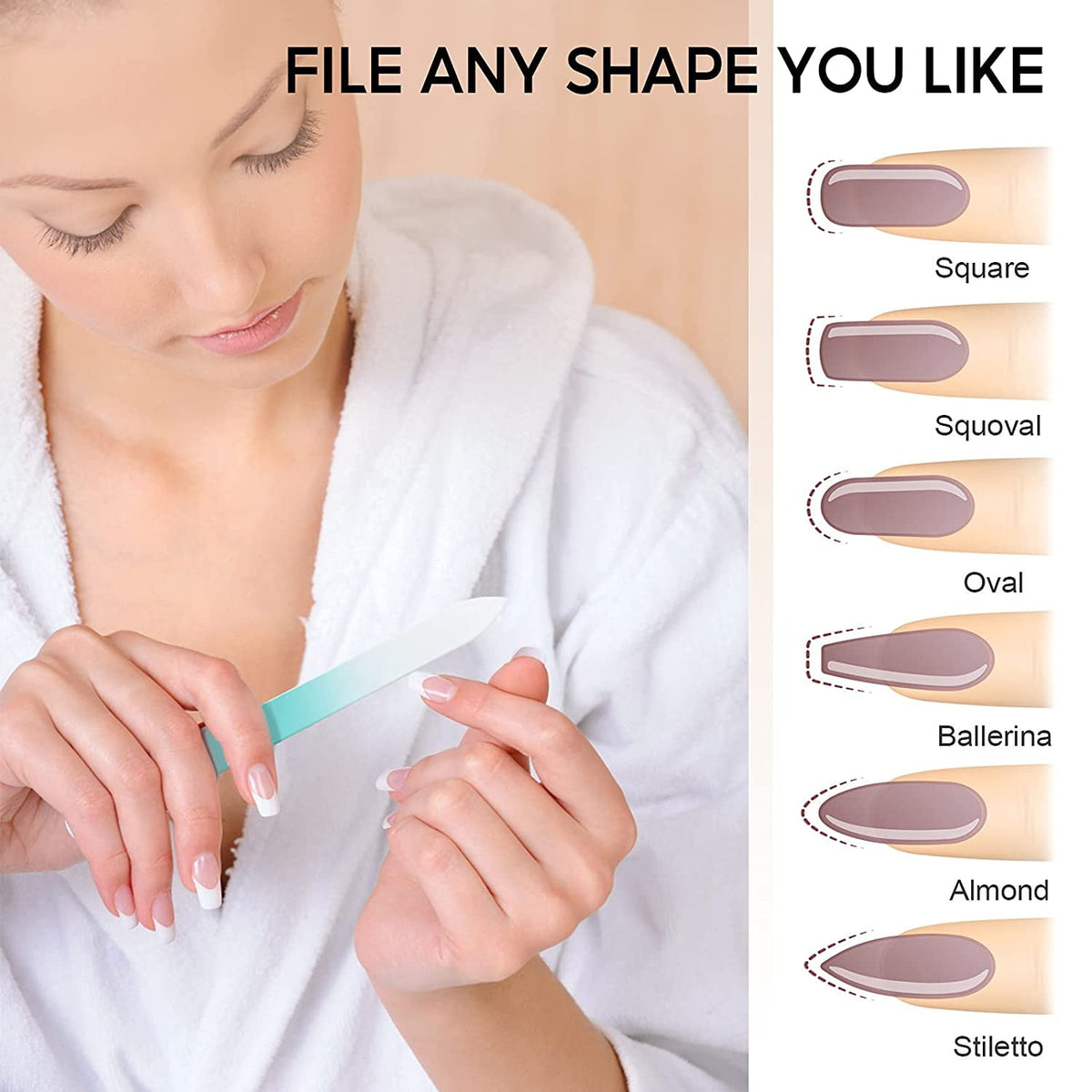 3 Pack Glass Nail File, Fingernail File for Natural Nail Professional Manicure Nail Tool Gentle Nail Care VXN Beauty