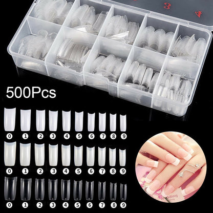 500PCS Acrylic Nail Tips,French Style Artificial False Nails for Manicure,DIY Nail Art with Storage Box,10 Sizes,Natural & Clear,Perfect Gift for Nail & Home Use White VXN Beauty