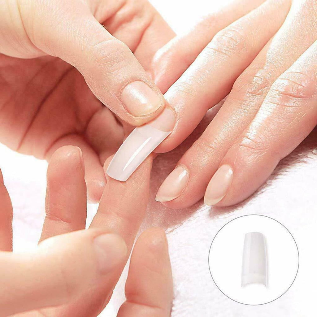 500PCS Acrylic Nail Tips,French Style Artificial False Nails for Manicure,DIY Nail Art with Storage Box,10 Sizes,Natural & Clear,Perfect Gift for Nail & Home Use White VXN Beauty