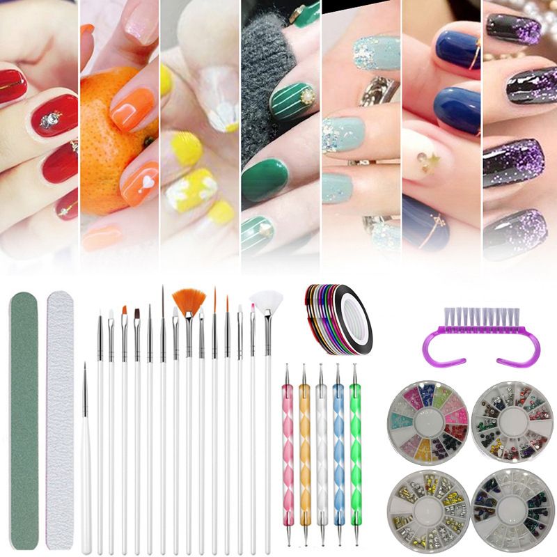 Teenitor Nail Art Brushes,3D Nail Art Paiting Polish Design Kit Nail Foil, Manicure Tape, Color Rhinestones for Nails-Black VXN Beauty