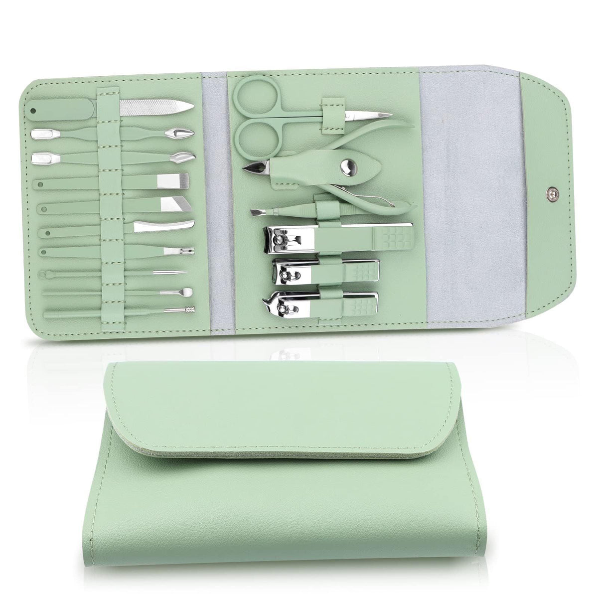 Manicure Set, 16PCS Professional Grooming Care Tools Men Women Nail Clipper Set Stainless Steel Toe Finger Nail Clippers (Green) VXN Beauty