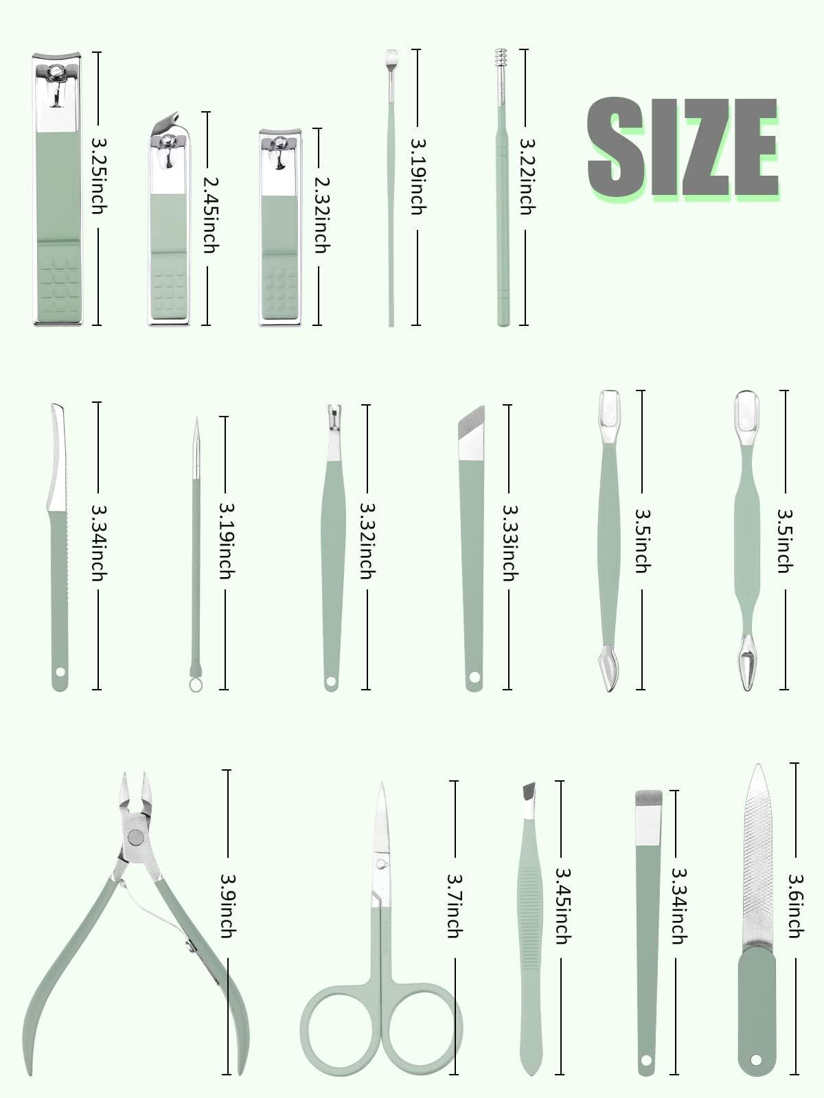 Manicure Set, 16PCS Professional Grooming Care Tools Men Women Nail Clipper Set Stainless Steel Toe Finger Nail Clippers (Green) VXN Beauty
