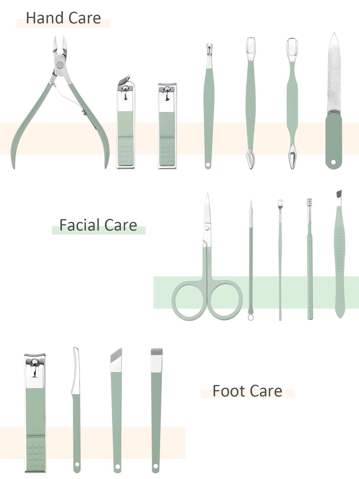 Manicure Set, 16PCS Professional Grooming Care Tools Men Women Nail Clipper Set Stainless Steel Toe Finger Nail Clippers (Green) VXN Beauty