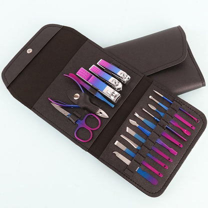 Manicure Set Professional Nail Clippers Pedicure Kit, 16 pcs Colourful Stainless Steel Nail Care Tools Grooming Kit (Colourful) VXN Beauty