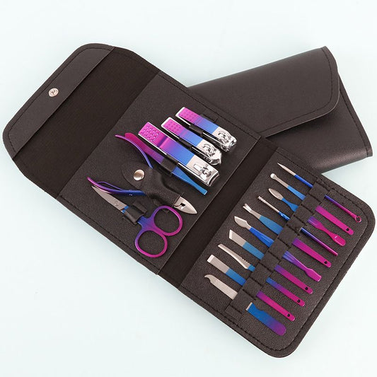 Manicure Set Professional Nail Clippers Pedicure Kit, 16 pcs Colourful Stainless Steel Nail Care Tools Grooming Kit (Colourful) VXN Beauty