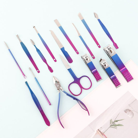 Manicure Set Professional Nail Clippers Pedicure Kit, 16 pcs Colourful Stainless Steel Nail Care Tools Grooming Kit (Colourful) VXN Beauty