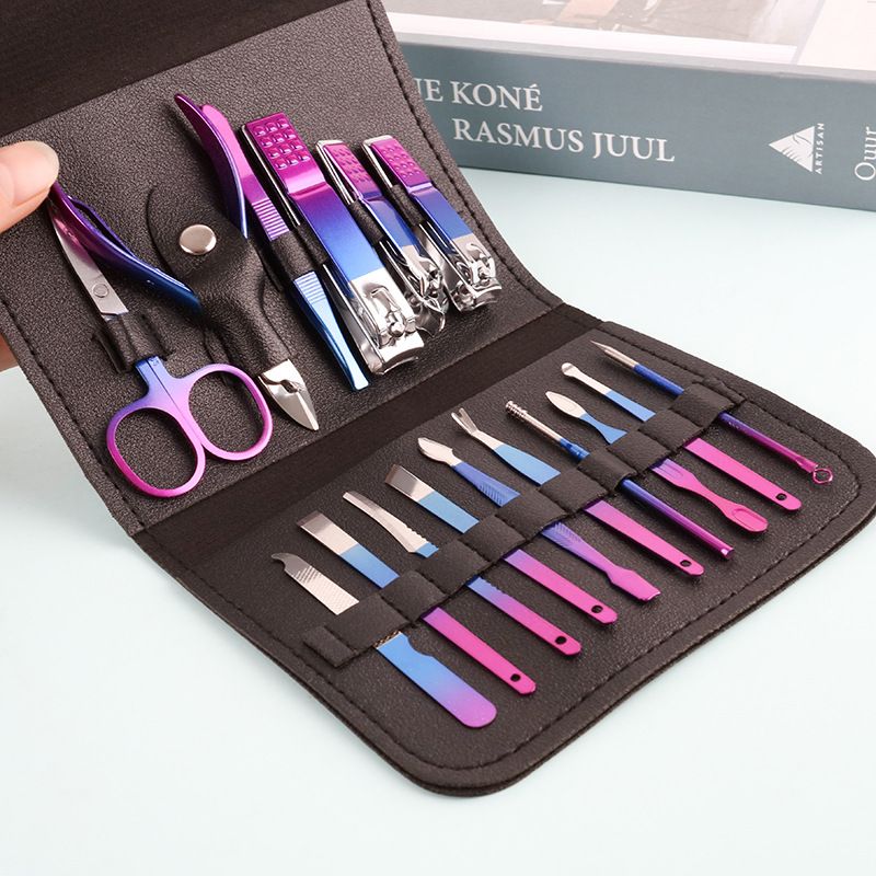Manicure Set Professional Nail Clippers Pedicure Kit, 16 pcs Colourful Stainless Steel Nail Care Tools Grooming Kit (Colourful) VXN Beauty