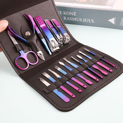 Manicure Set Professional Nail Clippers Pedicure Kit, 16 pcs Colourful Stainless Steel Nail Care Tools Grooming Kit (Colourful) VXN Beauty