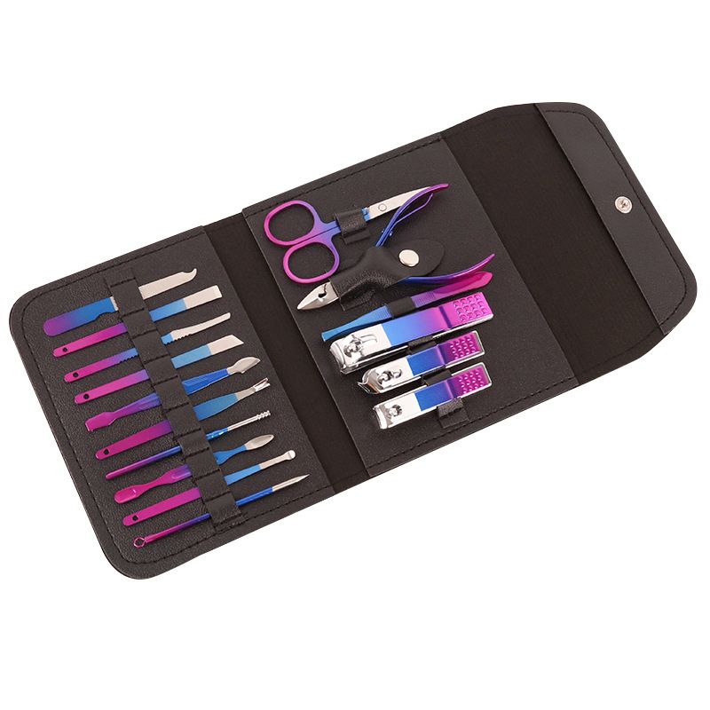 Manicure Set Professional Nail Clippers Pedicure Kit, 16 pcs Colourful Stainless Steel Nail Care Tools Grooming Kit (Colourful) VXN Beauty