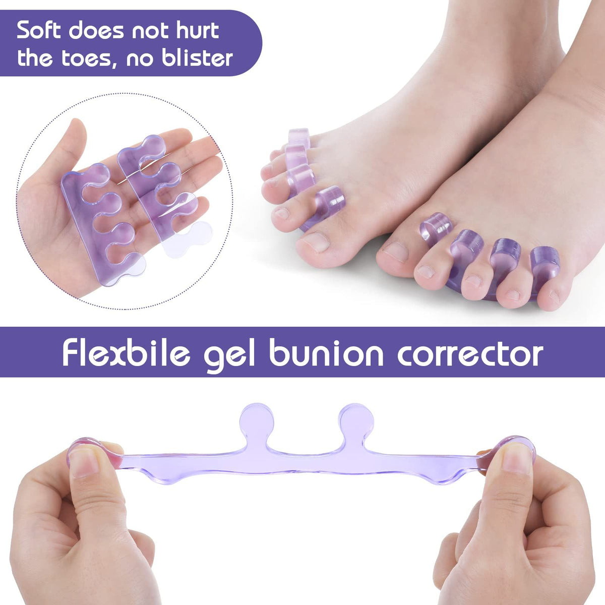 Toe Separators for Nail Polish, Silicone Toe Separator, Straighteners and Correctors for Overlapping Toes, Bunions, Hammer Toe VXN Beauty