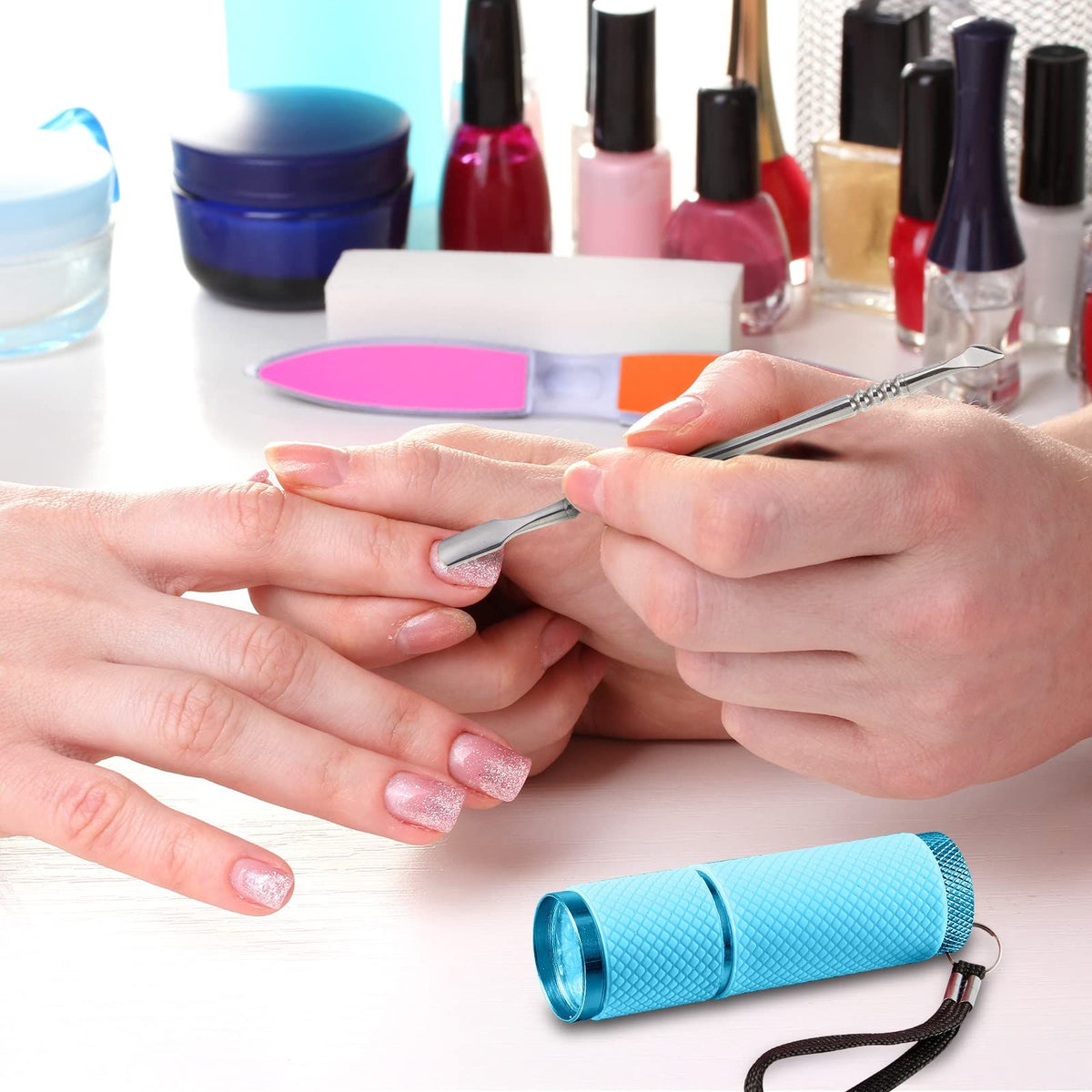 Mini LED Nail Lamp for Gel Nails with 9 LED Gel LED UV Nail Lamp Stainless Steel Manicure Tool Files for Girl Woman Home (Blue) VXN Beauty