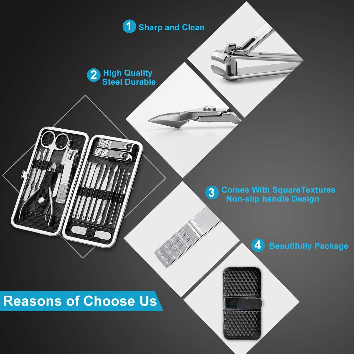 Nail Clippers Set Fingernail and Toenail Clipper Cutters, Manicure Pedicure Kit -18 Pieces Stainless Steel Professional Grooming VXN Beauty