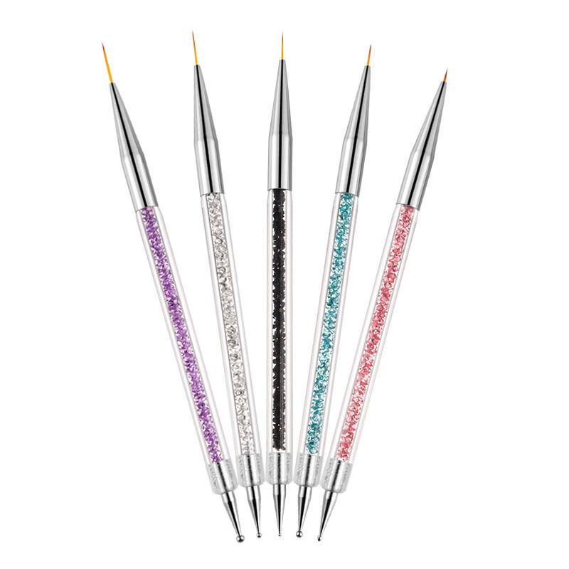 Gel Polish Nail Art Brushes Set-5 Pcs Dual-ended Nail Paint Brushes for Nail Art with Fine Liner Brushes and Dotting Pen VXN Beauty