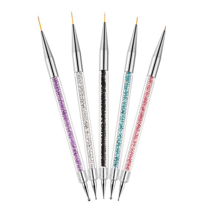 Gel Polish Nail Art Brushes Set-5 Pcs Dual-ended Nail Paint Brushes for Nail Art with Fine Liner Brushes and Dotting Pen VXN Beauty