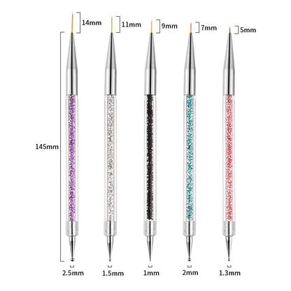 Gel Polish Nail Art Brushes Set-5 Pcs Dual-ended Nail Paint Brushes for Nail Art with Fine Liner Brushes and Dotting Pen VXN Beauty