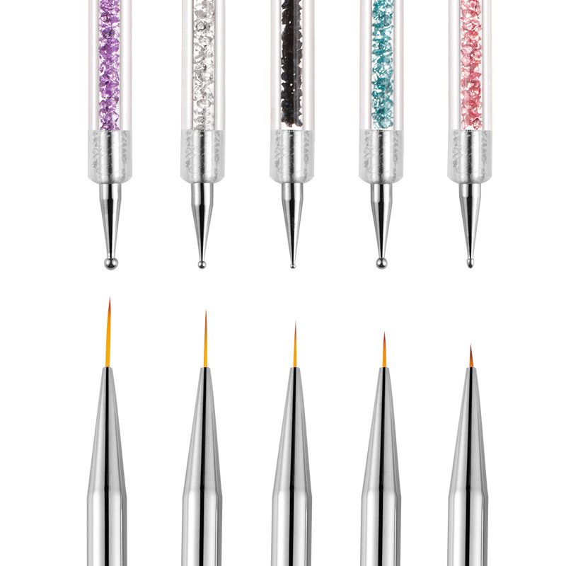 Gel Polish Nail Art Brushes Set-5 Pcs Dual-ended Nail Paint Brushes for Nail Art with Fine Liner Brushes and Dotting Pen VXN Beauty