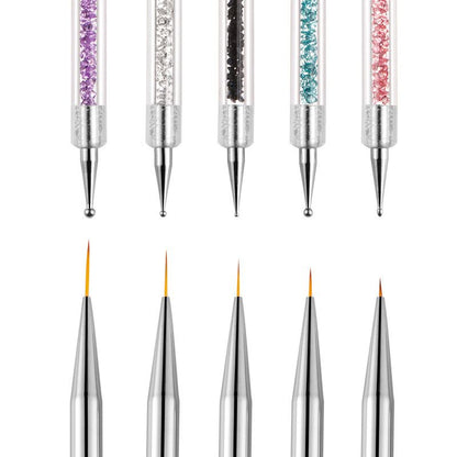 Gel Polish Nail Art Brushes Set-5 Pcs Dual-ended Nail Paint Brushes for Nail Art with Fine Liner Brushes and Dotting Pen VXN Beauty