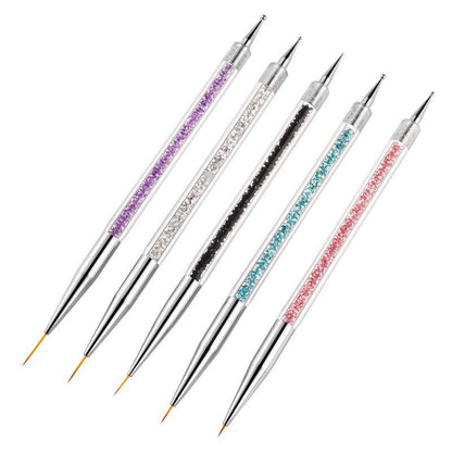 Gel Polish Nail Art Brushes Set-5 Pcs Dual-ended Nail Paint Brushes for Nail Art with Fine Liner Brushes and Dotting Pen VXN Beauty