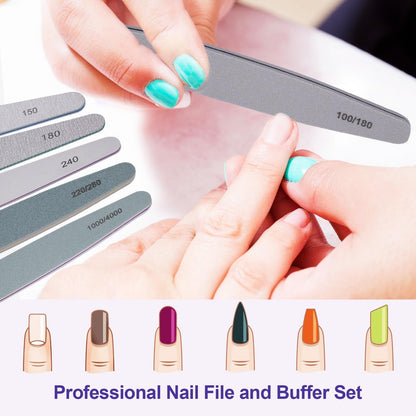 Nail File and Buffer Set, 6 Pcs Professional Nail File Kit for Acrylic and Natural Nails, Grit Soft Nail Filer Gel Nail Files VXN Beauty